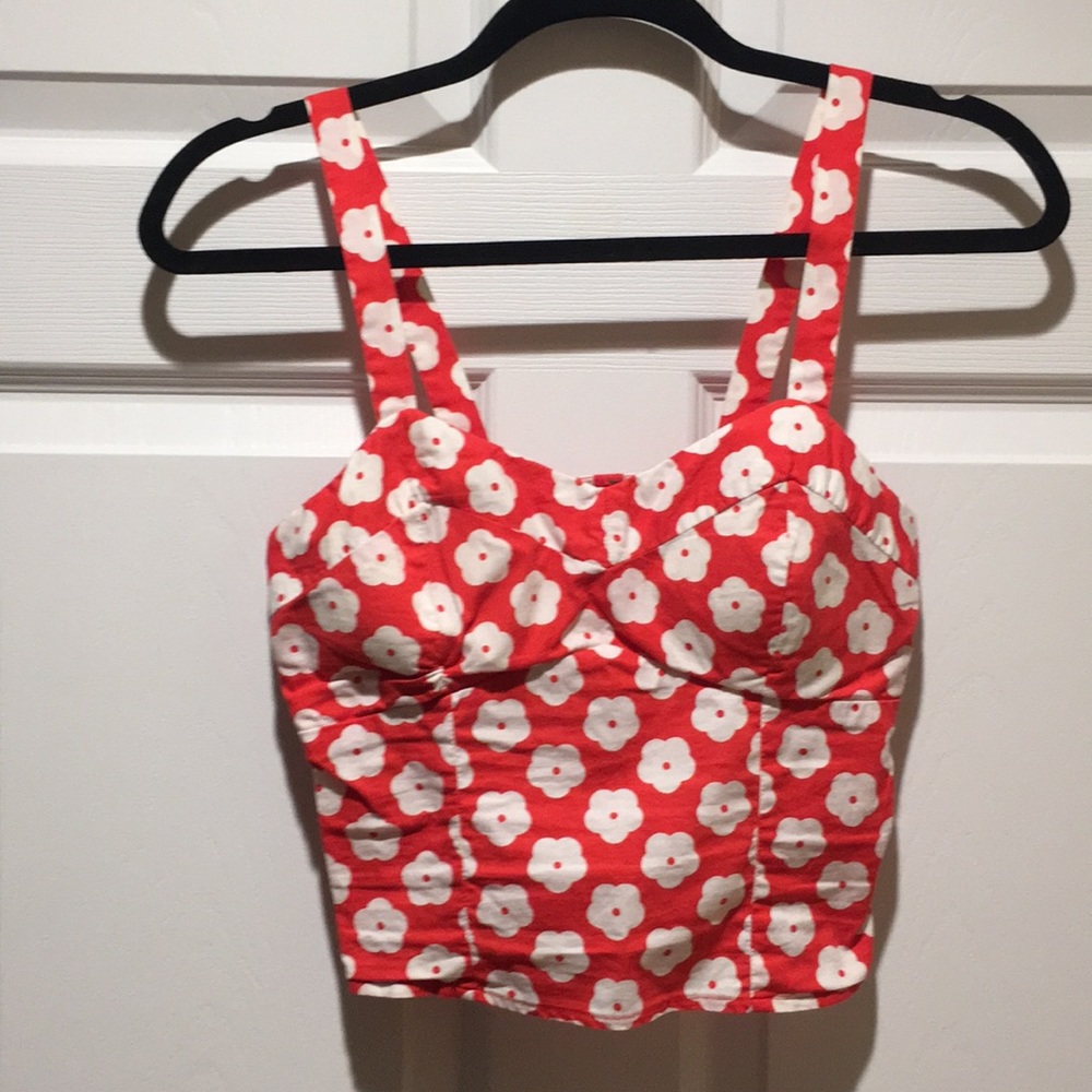 Red-Orange Floral Crop Top